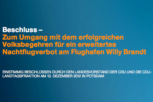 Beschluss zum Umgang mit dem erfolgreichen Volksbegehren für ein erweitertes Nachtflugverbot am Flughafen Willy Brandt